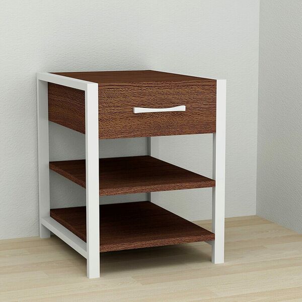 Тумба приліжкова з шухлядою Vivien-12 венге, КОЛІР МЕТАЛУ: БІЛИЙ, КОЛІР ДСП: ВЕНГЕ МАГИЯ