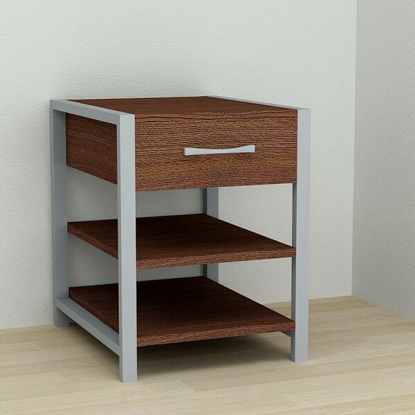 Тумба приліжкова з шухлядою Vivien-12 венге, КОЛІР МЕТАЛУ: СІРИЙ, КОЛІР ДСП: ВЕНГЕ МАГИЯ