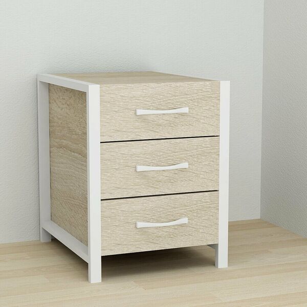 Тумба офісна з 3 шухлядами Vivien-30 сонома, КОЛІР МЕТАЛУ: БІЛИЙ, КОЛІР ДСП: СОНОМА