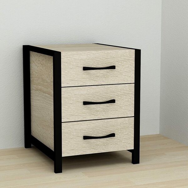 Тумба офисная с 3 ящиками Vivien-30 сонома, ЦВЕТ МЕТАЛЛА: ЧЕРНЫЙ, ЦВЕТ ДСП: СОНОМА