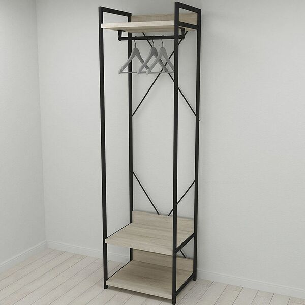 Гардеробна, вішалка Модуль-1 сонома, КОЛІР МЕТАЛУ: ЧОРНИЙ, КОЛІР ДСП: СОНОМА