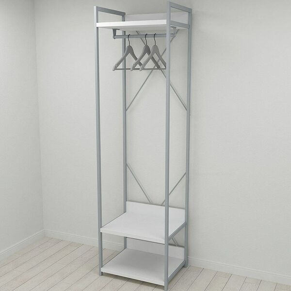 Гардеробна, вішалка Модуль-1 білий, КОЛІР МЕТАЛУ: СІРИЙ, КОЛІР ДСП: БІЛИЙ