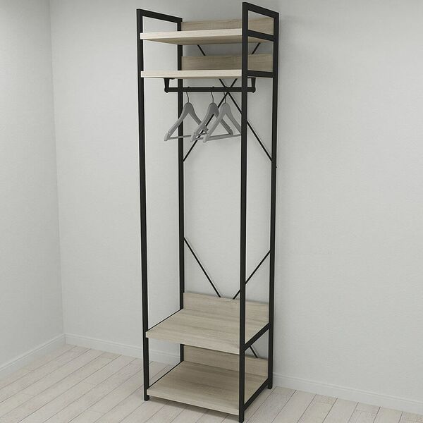 Гардеробна, вішалка Модуль-2 сонома, КОЛІР МЕТАЛУ: ЧОРНИЙ, КОЛІР ДСП: СОНОМА