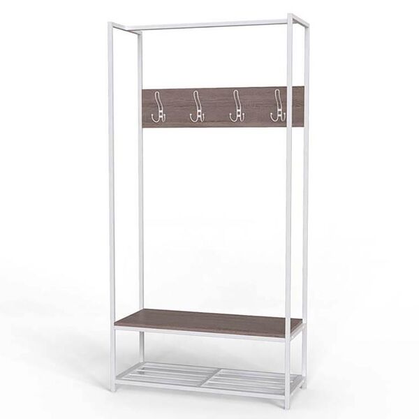 Вешалка напольная Тетра-13 трюфель, ЦВЕТ МЕТАЛЛА: БЕЛЫЙ, ЦВЕТ ДСП: ТРЮФЕЛЬ