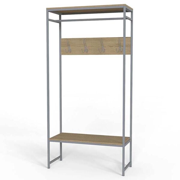 Вішалка підлогова Тетра-14 сонома, КОЛІР МЕТАЛУ: СІРИЙ, КОЛІР ДСП: СОНОМА