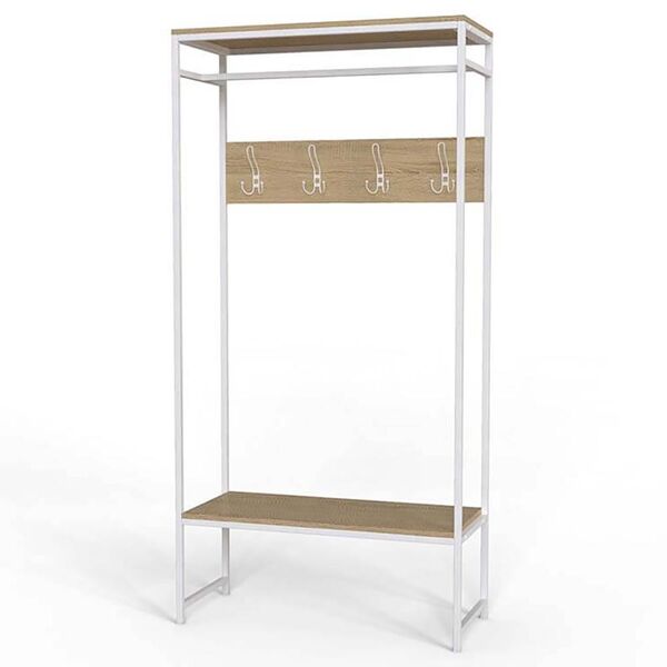 Вішалка підлогова Тетра-14 сонома, КОЛІР МЕТАЛУ: БІЛИЙ, КОЛІР ДСП: СОНОМА