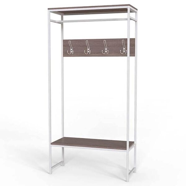 Вішалка підлогова Тетра-14 трюфель, КОЛІР МЕТАЛУ: БІЛИЙ, КОЛІР ДСП: ТРЮФЕЛЬ