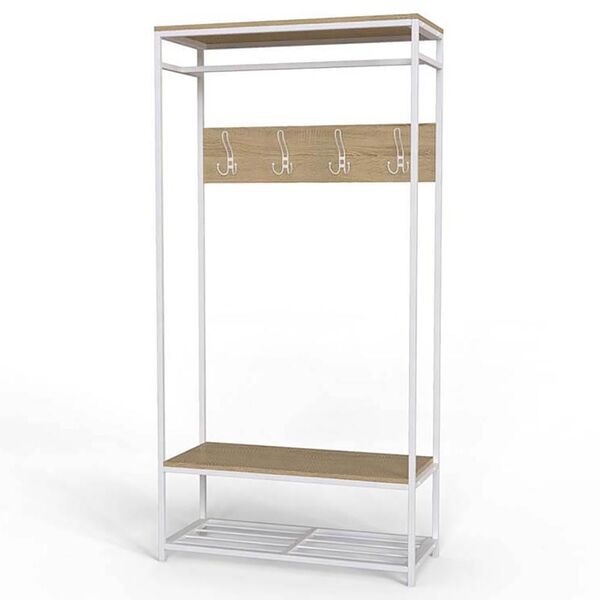 Вішалка підлогова Тетра-15 сонома, КОЛІР МЕТАЛУ: БІЛИЙ, КОЛІР ДСП: СОНОМА
