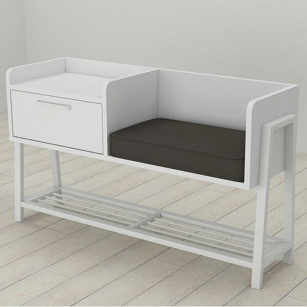 Банкетка со спинкой в прихожую Бьянка-1 белый, ЦВЕТ МЕТАЛЛА: БЕЛЫЙ, ЦВЕТ ДСП: БЕЛЫЙ