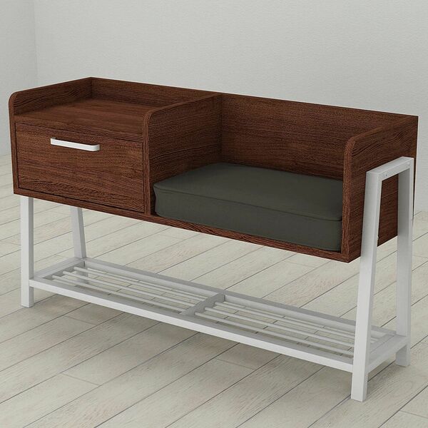 Банкетка зі спинкою в передпокій Бьянка-1 венге, КОЛІР МЕТАЛУ: БІЛИЙ, КОЛІР ДСП: ВЕНГЕ МАГИЯ