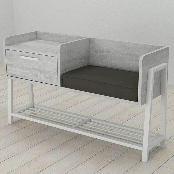 Банкетка со спинкой в прихожую Бьянка-1 урбан лайт, ЦВЕТ МЕТАЛЛА: БЕЛЫЙ, ЦВЕТ ДСП: БЕТОН