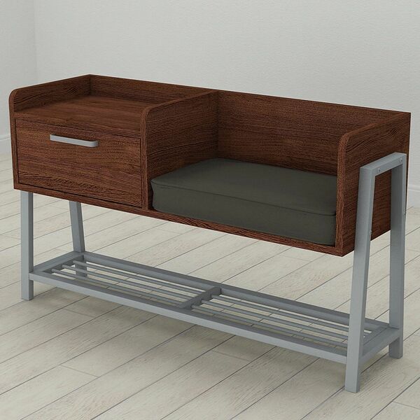 Банкетка зі спинкою в передпокій Бьянка-1 венге, КОЛІР МЕТАЛУ: СІРИЙ, КОЛІР ДСП: ВЕНГЕ МАГИЯ