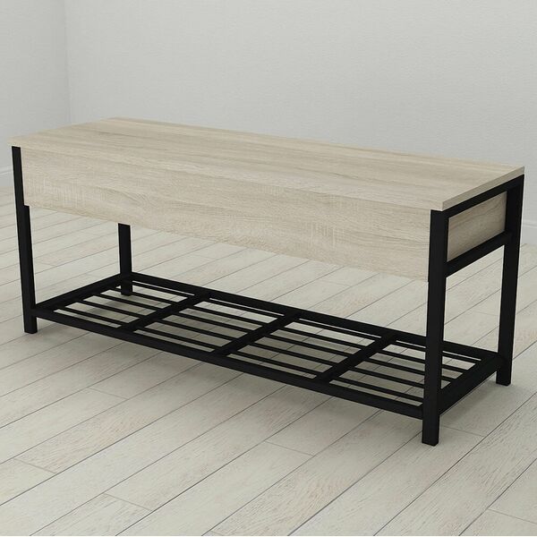 Банкетка в передпокій з шухлядою Дрейк-12 сонома, ШИРИНА БАНКЕТКИ: 100 см, КОЛІР МЕТАЛУ: ЧОРНИЙ, КОЛІР ДСП: СОНОМА