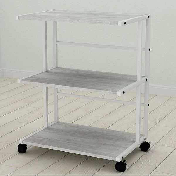 Етажерка на колесиках офісна Каміла-3 урбан лайт, КОЛІР МЕТАЛУ: БІЛИЙ, КОЛІР ДСП: БЕТОН