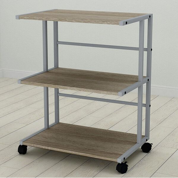 Етажерка на колесиках офісна Каміла-3 трюфель, КОЛІР МЕТАЛУ: СІРИЙ, КОЛІР ДСП: ТРЮФЕЛЬ