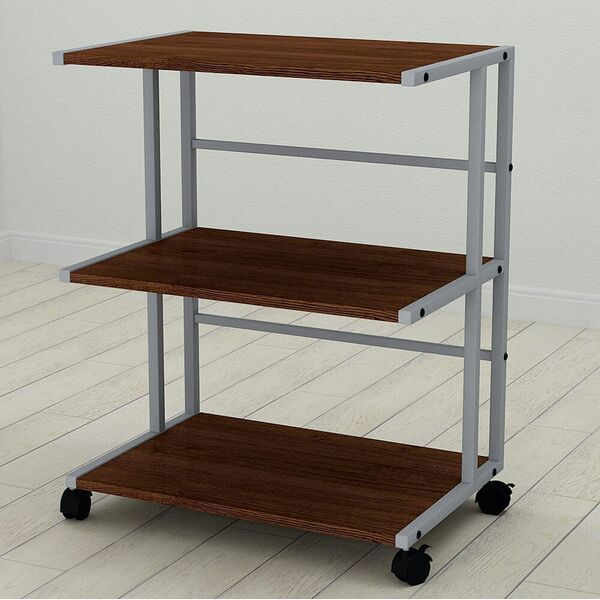 Етажерка на колесиках офісна Каміла-3 венге, КОЛІР МЕТАЛУ: СІРИЙ, КОЛІР ДСП: ВЕНГЕ МАГИЯ