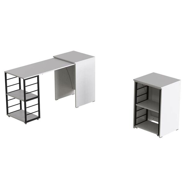 Стол-тумба (трансформер) Смарт-2 белый, ТОЛЩИНА СТОЛЕШНИЦЫ ДСП: 16 мм, ШИРИНА СТОЛЕШНИЦЫ: 145 см, ГЛУБИНА СТОЛЕШНИЦЫ: 60 см, ЦВЕТ МЕТАЛЛА: ЧЕРНЫЙ, ЦВЕТ ДСП: БЕЛЫЙ