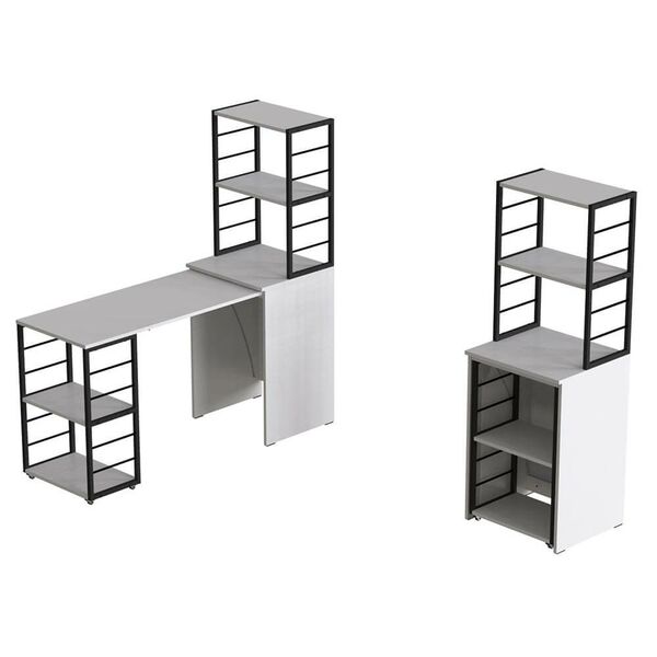 Стіл-тумба трансформер з етажеркою Смарт-3 білий, ТОВЩИНА СТІЛЬНИЦІ ДСП: 16 мм, ШИРИНА СТІЛЬНИЦІ: 145 см, ГЛИБИНА СТІЛЬНИЦІ: 60 см, КОЛІР МЕТАЛУ: ЧОРНИЙ, КОЛІР ДСП: БІЛИЙ