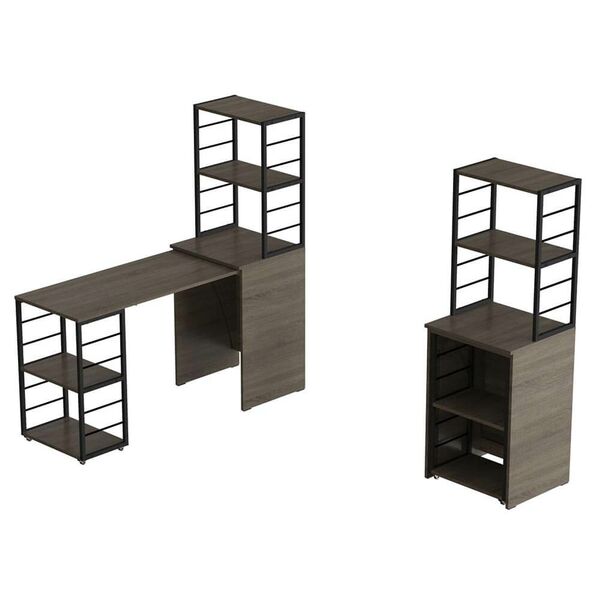 Стіл-тумба трансформер з етажеркою Смарт-3 трюфель, ТОВЩИНА СТІЛЬНИЦІ ДСП: 16 мм, ШИРИНА СТІЛЬНИЦІ: 145 см, ГЛИБИНА СТІЛЬНИЦІ: 50 см, КОЛІР МЕТАЛУ: ЧОРНИЙ, КОЛІР ДСП: ТРЮФЕЛЬ