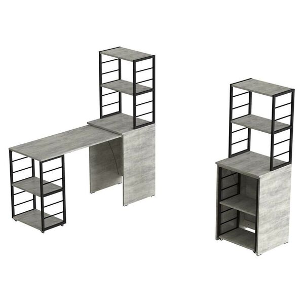 Стіл-тумба трансформер з етажеркою Смарт-3 урбан лайт, ТОВЩИНА СТІЛЬНИЦІ ДСП: 16 мм, ШИРИНА СТІЛЬНИЦІ: 145 см, ГЛИБИНА СТІЛЬНИЦІ: 50 см, КОЛІР МЕТАЛУ: ЧОРНИЙ, КОЛІР ДСП: БЕТОН