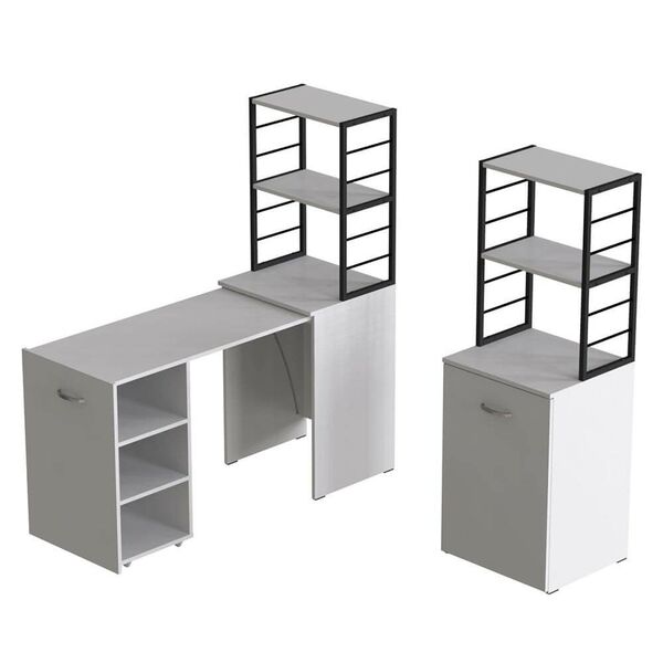 Стіл-тумба трансформер з етажеркою Смарт-4 білий, ТОВЩИНА СТІЛЬНИЦІ ДСП: 16 мм, ШИРИНА СТІЛЬНИЦІ: 145 см, ГЛИБИНА СТІЛЬНИЦІ: 60 см, КОЛІР МЕТАЛУ: ЧОРНИЙ, КОЛІР ДСП: БІЛИЙ