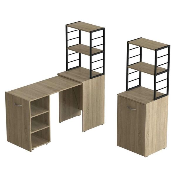 Стол-тумба трансформер с этажеркой Смарт-4 сонома, ТОЛЩИНА СТОЛЕШНИЦЫ ДСП: 16 мм, ШИРИНА СТОЛЕШНИЦЫ: 145 см, ГЛУБИНА СТОЛЕШНИЦЫ: 60 см, ЦВЕТ МЕТАЛЛА: ЧЕРНЫЙ, ЦВЕТ ДСП: СОНОМА