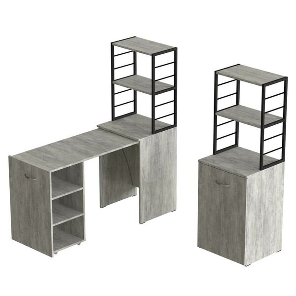 Стіл-тумба трансформер з етажеркою Смарт-4 урбан лайт, ТОВЩИНА СТІЛЬНИЦІ ДСП: 16 мм, ШИРИНА СТІЛЬНИЦІ: 145 см, ГЛИБИНА СТІЛЬНИЦІ: 60 см, КОЛІР МЕТАЛУ: ЧОРНИЙ, КОЛІР ДСП: БЕТОН