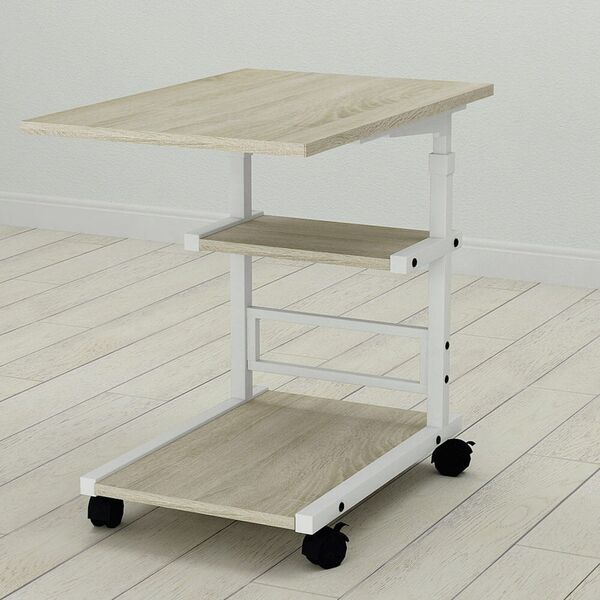 Приставний столик Алан-3 сонома, КОЛІР МЕТАЛУ: БІЛИЙ, КОЛІР ДСП: СОНОМА