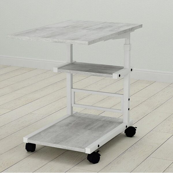 Приставний столик Алан-3 бетон, КОЛІР МЕТАЛУ: БІЛИЙ, КОЛІР ДСП: БЕТОН