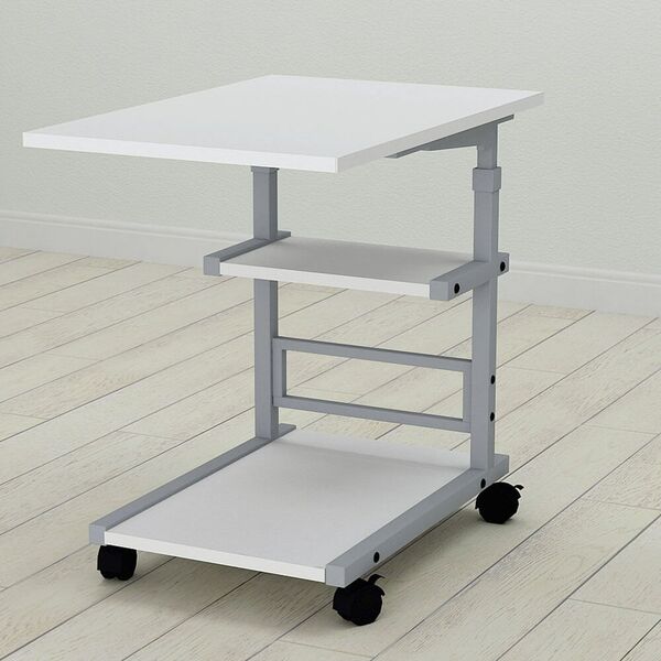 Приставний столик Алан-3 білий, КОЛІР МЕТАЛУ: СІРИЙ, КОЛІР ДСП: БІЛИЙ