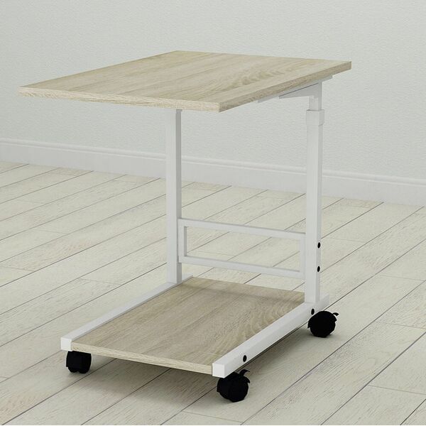 Приставний столик Френк-2 сонома, КОЛІР МЕТАЛУ: БІЛИЙ, КОЛІР ДСП: СОНОМА