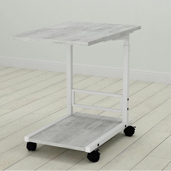 Приставний столик Френк-2 бетон, КОЛІР МЕТАЛУ: БІЛИЙ, КОЛІР ДСП: БЕТОН