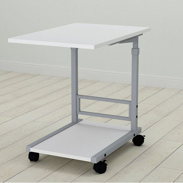 Приставний столик Френк-2 білий, КОЛІР МЕТАЛУ: СІРИЙ, КОЛІР ДСП: БІЛИЙ