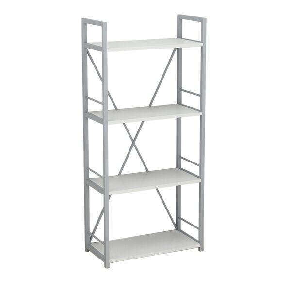 Стелаж на 4 полиці Коннект-460 білий, КОЛІР МЕТАЛУ: СІРИЙ, КОЛІР ДСП: БІЛИЙ