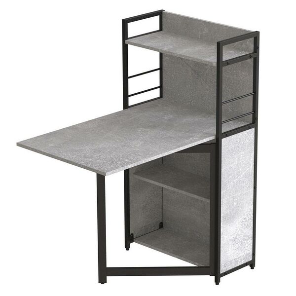 Розкладний стіл книжка з етажеркою (трансформер) Практик-1 бетон, ТОВЩИНА СТІЛЬНИЦІ ДСП: 16 мм, КОЛІР МЕТАЛУ: ЧОРНИЙ, КОЛІР ДСП: БЕТОН