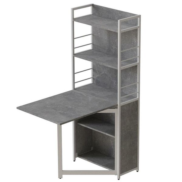 Розкладний стіл книжка з етажеркою (трансформер) Практик-2 бетон, ТОВЩИНА СТІЛЬНИЦІ ДСП: 16 мм, КОЛІР МЕТАЛУ: БІЛИЙ, КОЛІР ДСП: БЕТОН