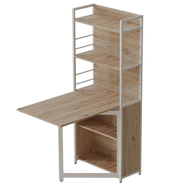 Розкладной стіл книжка з етажеркою (трансформер) Практик-2 сан маріно, ТОВЩИНА СТІЛЬНИЦІ ДСП: 16 мм, КОЛІР МЕТАЛУ: БІЛИЙ, КОЛІР ДСП: САН МАРІНО