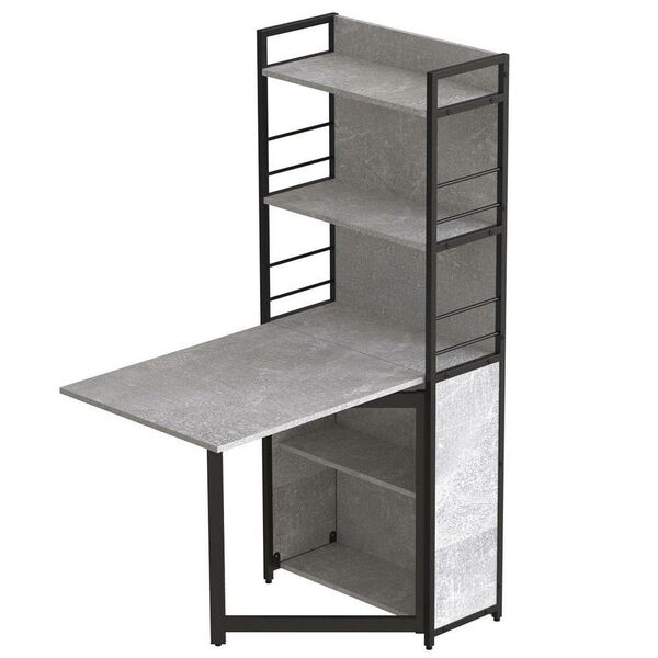 Розкладний стіл книжка з етажеркою (трансформер) Практик-2 бетон, ТОВЩИНА СТІЛЬНИЦІ ДСП: 16 мм, КОЛІР МЕТАЛУ: ЧОРНИЙ, КОЛІР ДСП: БЕТОН