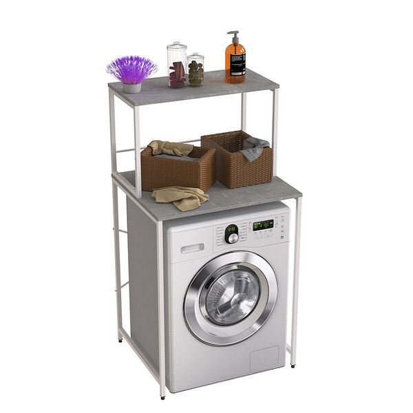 Стелаж з полицями над пральною машиною Вашелф-402 бетон, КОЛІР МЕТАЛУ: БІЛИЙ, КОЛІР ДСП: БЕТОН