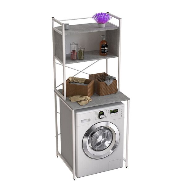 Стелаж полиця для пральної машинки Вашелф-403 бетон, КОЛІР МЕТАЛУ: БІЛИЙ, КОЛІР ДСП: БЕТОН