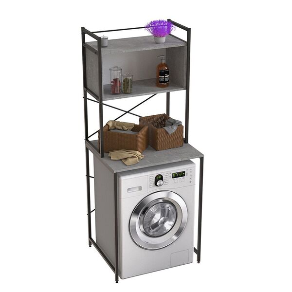 Стелаж полиця для пральної машинки Вашелф-403 бетон, КОЛІР МЕТАЛУ: ЧОРНИЙ, КОЛІР ДСП: БЕТОН