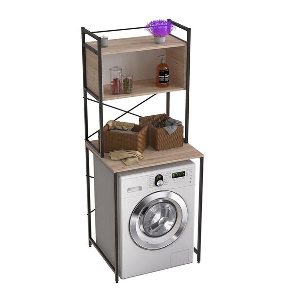 Стелаж полиця для пральної машинки Вашелф-403 сан маріно, КОЛІР МЕТАЛУ: ЧОРНИЙ, КОЛІР ДСП: САН МАРІНО