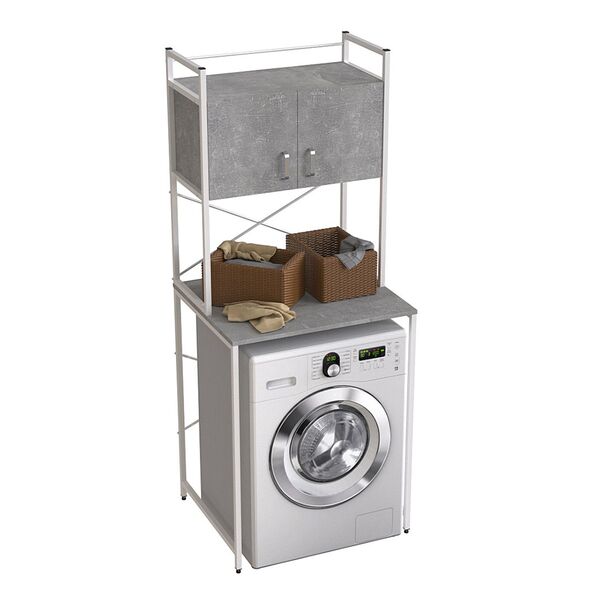 Стелаж з шухлядою нішею під пральну машину Вашелф-404 бетон, КОЛІР МЕТАЛУ: БІЛИЙ, КОЛІР ДСП: БЕТОН