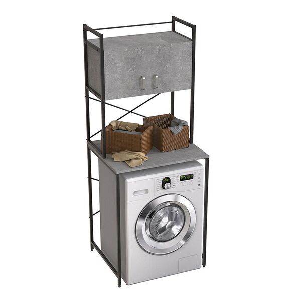 Стелаж з шухлядою нішею під пральну машину Вашелф-404 бетон, КОЛІР МЕТАЛУ: ЧОРНИЙ, КОЛІР ДСП: БЕТОН