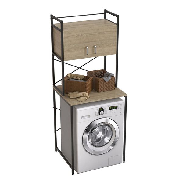 Стелаж з шухлядою нішею під пральну машину Вашелф-404 сонома, КОЛІР МЕТАЛУ: ЧОРНИЙ, КОЛІР ДСП: СОНОМА
