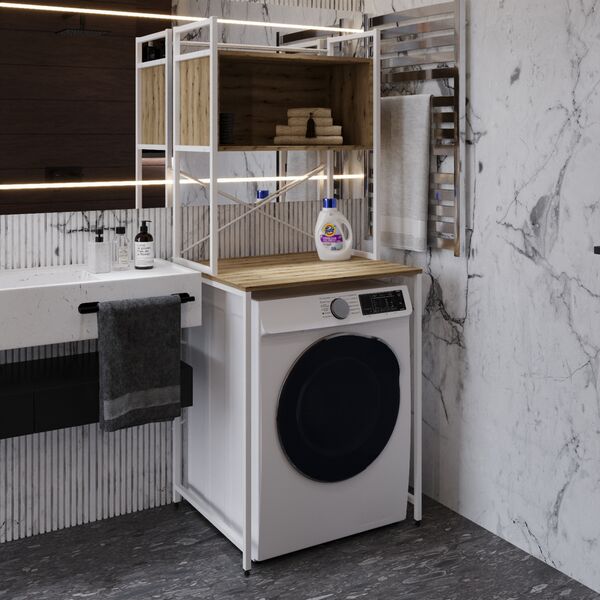 Стеллаж полка для стиральной машинки Вашелф-403 дуб евок прибережний, КОЛІР МЕТАЛУ: БІЛИЙ, КОЛІР ДСП: ДУБ ЕВОК ПРИБЕРЕЖНИЙ, зображення 4